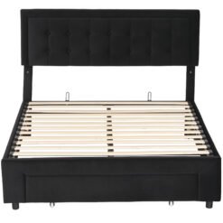 HOMCOM Double Ottoman Bed Frame, with Front Drawer - Black