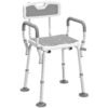 HOMCOM EVA Padded Shower Chair for the Elderly and Disabled, Height Adjustable Shower Stool with Back and Arms, 4 Suction Foot Pads, Light Grey
