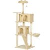 PawHut 180cm Large Cat Tree Tower with Sisal Scratching Posts, Condos, Plush Perches, Hammock, Ladder, Beige