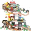 AIYAPLAY 79 Piece Wooden Train Set, Kids Train Track Mine Themed with Crane, Helicopter