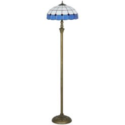 HOMCOM Tiffany-Style Floor Lamp with Handcrafted Stained Glass Shade, 152cm Tall Vintage Standing Lamp with Foot Switch and Dual Sockets for Living Room Bedroom, Bronze Tone and Blue