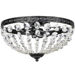 HOMCOM Crystal Chandelier Ceiling Light with 168 Octagonal Beads, Vintage 2-Light Flush Mount Ceiling Light for Living Room, Bedroom, Hallway, Dining Room, Black