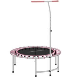 SPORTNOW 40" Fitness Trampoline, Mini Rebounder Trampoline for Adults with 5-Level Adjustable Handle, Indoor Exercise Bungee Rebounder, Max Load 100KG, Pink