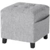 HOMCOM Square Footstool, Small Ottoman with Side Pocket, Linen Fabric Footrest Foot Stool with Rubber Wood Legs and Padded Seat for Living Room, Bedroom, Entryway, 35 x 35 x 35cm, Light Grey