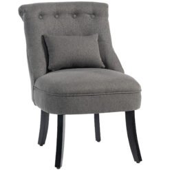 HOMCOM Fabric Single Sofa Dining Chair Tub Chair Upholstered W/ Pillow Solid Wood Leg Home Living Room Furniture Charcoal Grey