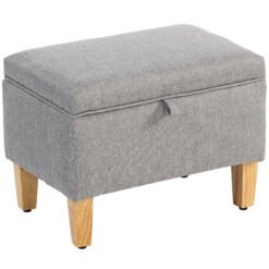 HOMCOM 16L Linen Storage Ottoman Padded Footstool with Rubberwood Legs for Storage Box, Bed End, Shoe Bench, Seating, Light Grey