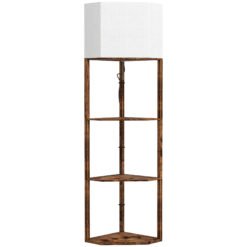 HOMCOM Corner Floor Light, with Shelves - Wood-Effect