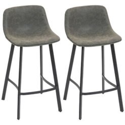HOMCOM Bar Stools Set of 2, PU Leather Dining Stools with Backrest, Footrest, for Kitchen, Counter, Breakfast Bar, Grey