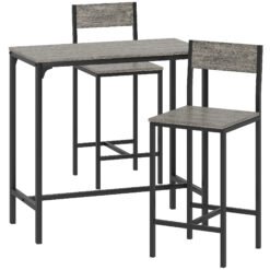 HOMCOM 3-Piece Bar Table Set with 2 Stools, Industrial Breakfast Bar Set with Footrest, Backrest for Dining Room, Small Space