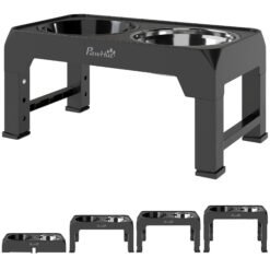 PawHut Raised Dog Bowl, Foldable Elevated Dog bowls with Slow Feeder, 4 Adjustable Heights, for Small Medium Large Breeds