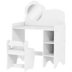 AIYAPLAY Kids Dressing Table with Mirror, Stool, Kids Vanity Table with Shelves, for Ages 3-8 Years, White