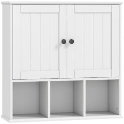 HOMCOM Farmhouse Bathroom Wall Cabinet, Wall Mounted Medicine Cabinet with Adjustable Shelf, Open Compartments, White