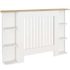 HOMCOM Radiator Cover with Open Storage Shelves, Vertical Slatted Cabinet Shelf Heater Cover for Living Room, Hallway, Medium, White (H: 83 / W: 124 / D: 19 cm)
