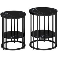 HOMCOM Set of Two Marble-Effect Coffee Tables - Black
