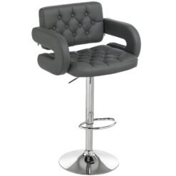 HOMCOM PU Leather Upholstered Swivel Bar Stool, Height Adjustable with Back, Armrest, Footrest, Grey