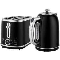 HOMCOM Polished Retro 40-100C Kettle and Toaster Set - Black