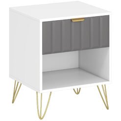 HOMCOM Bedside Table Modern Bedside Cabinet with Drawer and Open Compartment, 45 x 40 x 55, White