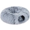PawHut 2-in-1 Donut Cat Tunnel with Washable Bed, Play Tunnel Bed with Toy Ball and Door Hole for Indoor Cats, Light Grey