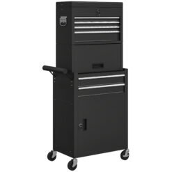 HOMCOM Three-Part Steel Locking Tool Chest - Black
