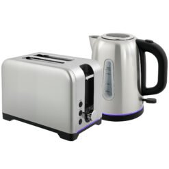 HOMCOM Simple Polished Toaster and Kettle Set - Silver Tone