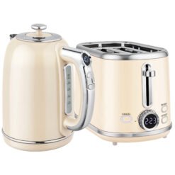 HOMCOM Polished Retro 40-100C Kettle and Toaster Set - Cream