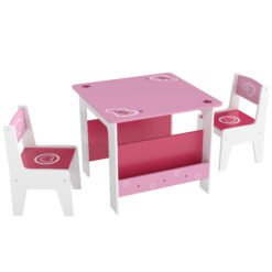 AIYAPLAY 3 Pieces Kids Table and Chair Set, Toddler Activity Table with Bookshelves, for Living Room, Nursery, Playroom, Pink