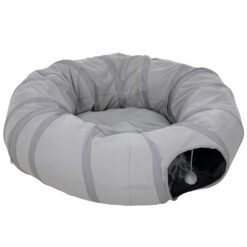 PawHut 2 in 1 Cat Tunnel with Bed, Cat Play Tunnel with Ball & Peek Hole for Indoor Cats, Grey
