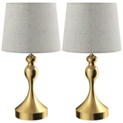 HOMCOM Bedside Lamps Set of 2, Modern Table Lamps with 3 Colour Temperatures, USB A+C Charging Ports and Linen Shade for Living Room Bedroom Office, Gold Tone