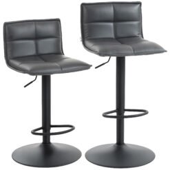 HOMCOM Set of Two Modern Faux Leather Bar Stools - Dark Grey