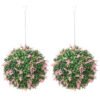 HOMCOM Set of 2 Artificial Plant Topiary Balls, UV-protected Fake Decorative Plants, Pink