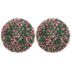 HOMCOM Set of Two Artificial Boxwood Balls Plants - Pink