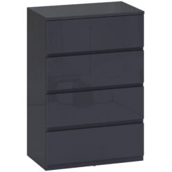 HOMCOM High Gloss Chest of Drawers, 4-Drawer Storage Cabinets, Modern Dresser for Bedroom, Grey