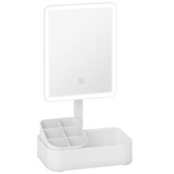 HOMCOM Makeup Mirror with Lights, Rechargeable Vanity Mirror w/ Touch Screen, 2 Lighting Modes and 180 Rotation, White