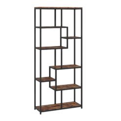 HOMCOM Seven-Tier Geometric Bookcase - Brown/Black