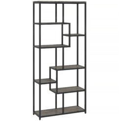 HOMCOM Seven-Tier Geometric Bookcase - Grey/Black