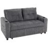 HOMCOM 2 Seater Click Clack Sofa Bed with Pull Out Design, Corduroy Upholstery - Charcoal Grey
