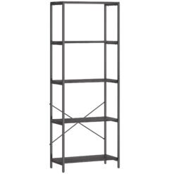 HOMCOM 5-Tier Bookshelf, Industrial Bookcase with Metal Frame - Dark Grey and Black