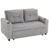 HOMCOM 2 Seater Click Clack Sofa Bed with Pull Out Design, Corduroy Upholstery - Light Grey