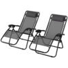 Outsunny Zero Gravity Chair Set of 2, Metal Frame Texteline Armchair Outdoor Folding and Reclining Sun Lounger with Head Pillow for Patio Decking Gardens Camping, Grey