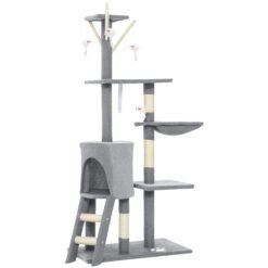 PawHut Multi-Level Cat Tower, 134cm Cat Tree with Condo and Sisal Scratching Posts for Indoor Kittens, Grey