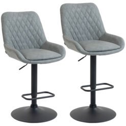 HOMCOM Set of Two Faux Leather Retro Bar Stools - Light Grey