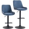 HOMCOM Set of Two Faux Leather Retro Bar Stools - Dark Blue