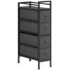 HOMCOM 4 Drawer Fabric Dresser Chest of Drawers, Slim Storage Cabinet with Steel Frame for Small Spaces, Bedroom, Black