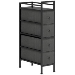HOMCOM 4 Drawer Fabric Dresser Chest of Drawers, Slim Storage Cabinet with Steel Frame for Small Spaces, Bedroom, Black