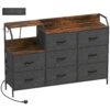 HOMCOM Chest of Eight Drawers, with Charging Station - Brown/Black