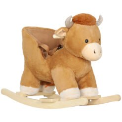 AIYAPLAY Baby Rocking Horse with Safety Belt, Wood Base, Animal Rocker for Children, Brown