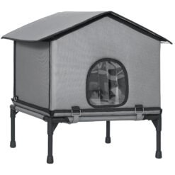 PawHut Outdoor Cat House, Waterproof Insulated Cat Kennel with Elevated Base, Foldable Feral Kitty Shelter for Kittens, Grey
