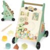 AIYAPLAY Wooden Baby Walker, Push Along Walker Toys with Speed Control, Xylophone, gears and Bead Maze, Green