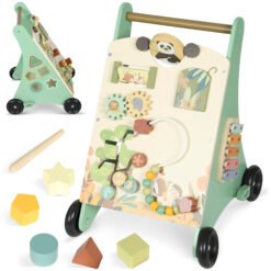 AIYAPLAY Wooden Baby Walker, Push Along Walker Toys with Speed Control, Xylophone, gears and Bead Maze, Green