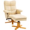 HOMCOM PU Leather Swivel Recliner Chair with Footstool, Wooden Base and Storage for Living Room, Beige